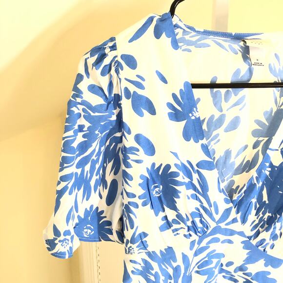 A New Day NWOT Women's Short Sleeve Maxi Sundress Blue White Floral 2 - Picture 5 of 14